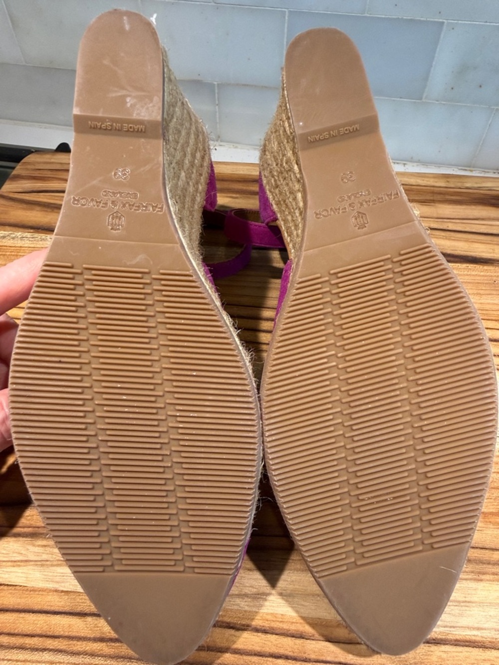 Fairfax & Favor Fuchsia Suede Wedge Espadrilles with Ankle Strap - Picture 10 of 10